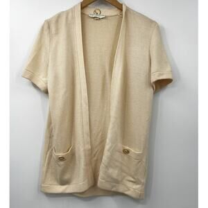St. John Sweater Womens Open Front Summer Top Short Sleeve Beige Cardigan P 2‎
